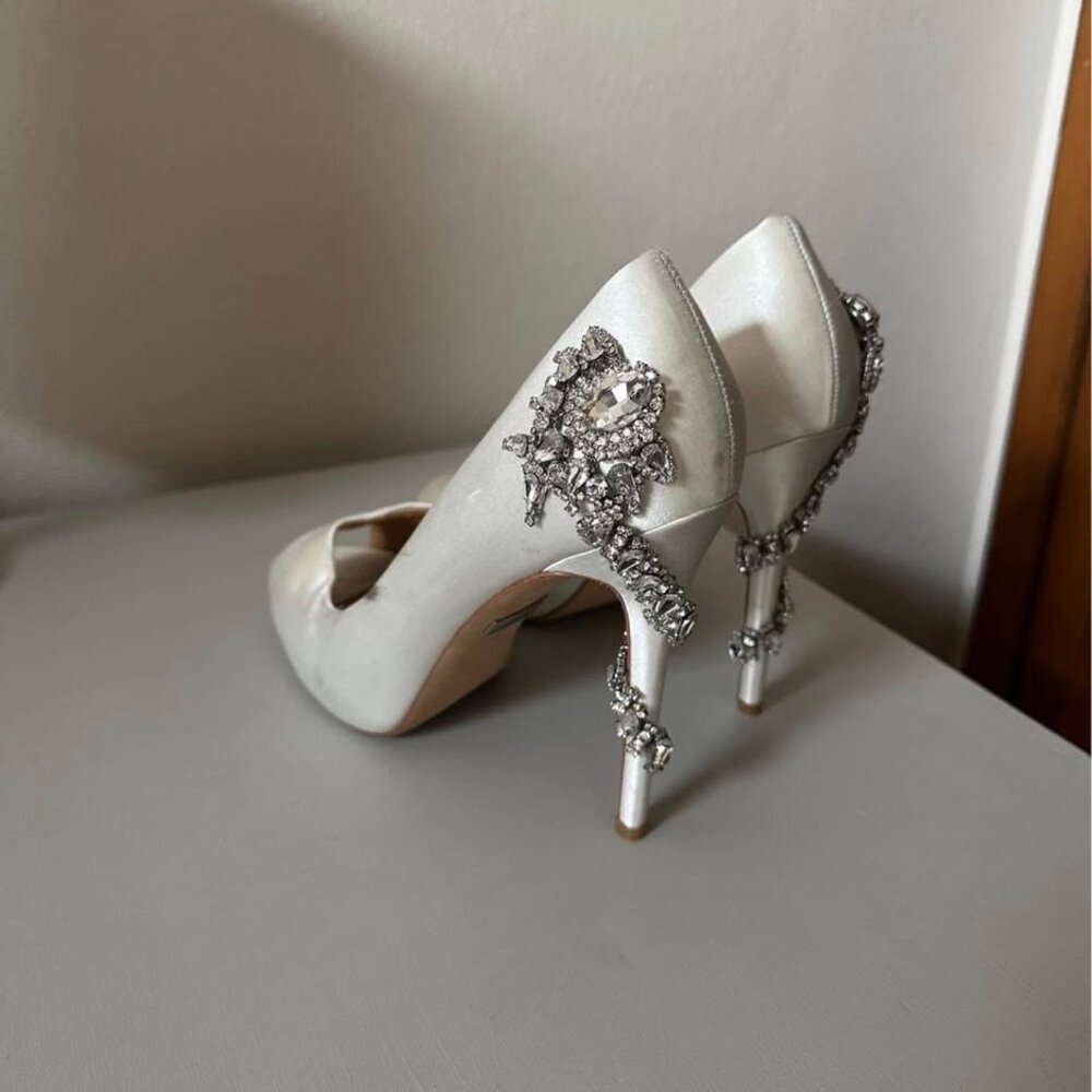 Badgely Mishcka "Royal" Jewel Wrapped Hell Wedding Heels